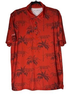 Kenny Flowers Golf Polo Large Red Tiger Palm The Wild Print Stretch Performance